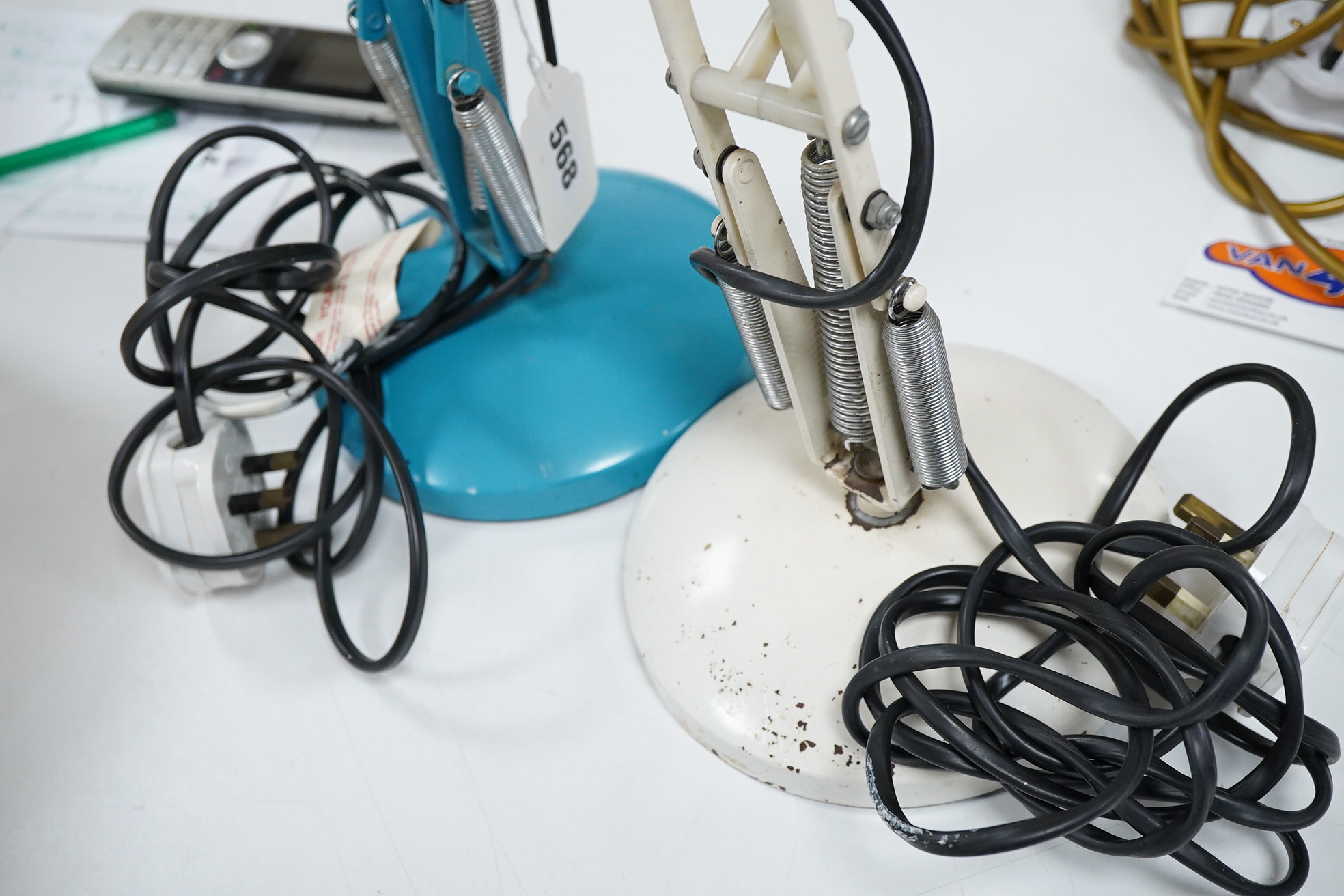 Two Herbert Terry anglepoise desk lamps to include a turquoise example